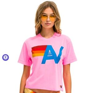 Aviator Nation Women’s Neon Pink Logo Boyfriend Tee size XS